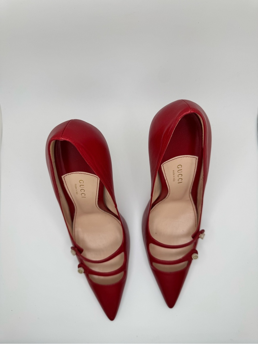Gucci Malaga Kid Leather Double Strap Pumps Heels Red 39.5 - Picture 2 of 13